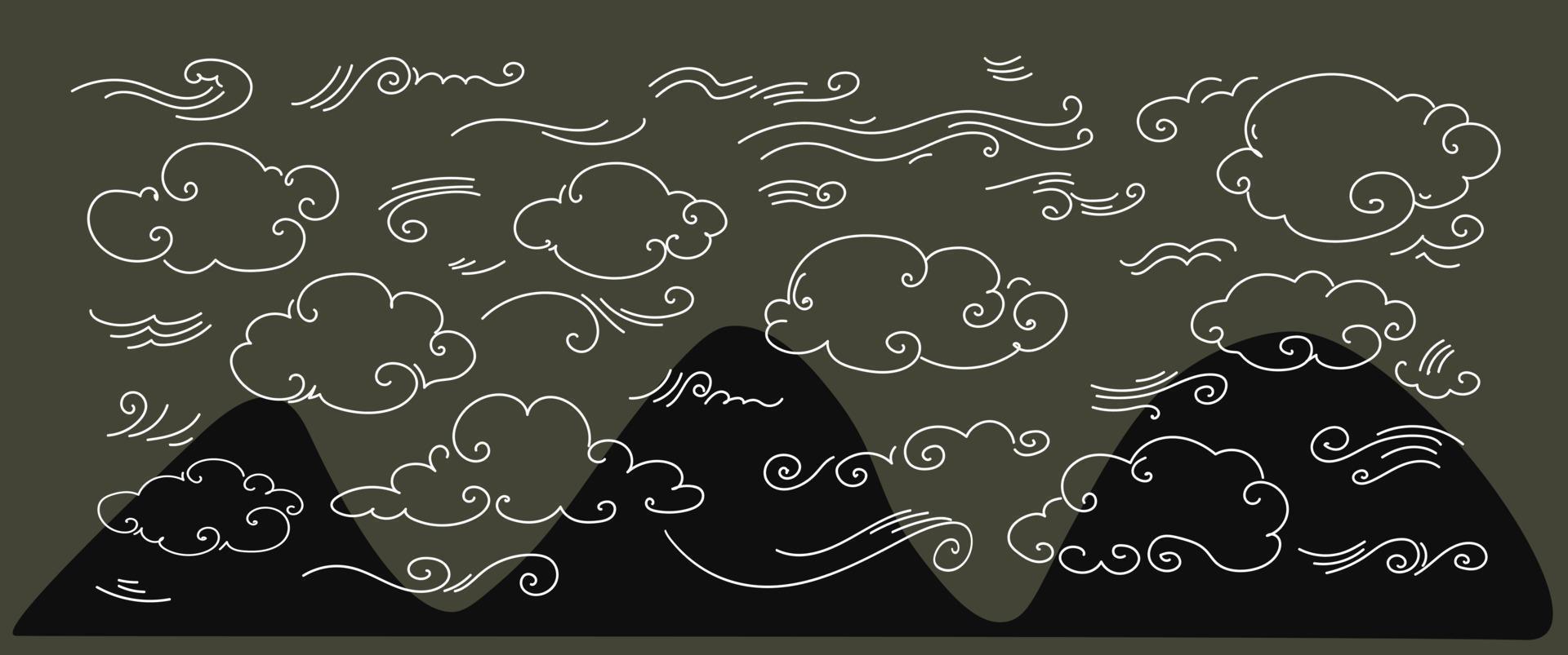 Vector doosle set of doodle wind, weather, environment
