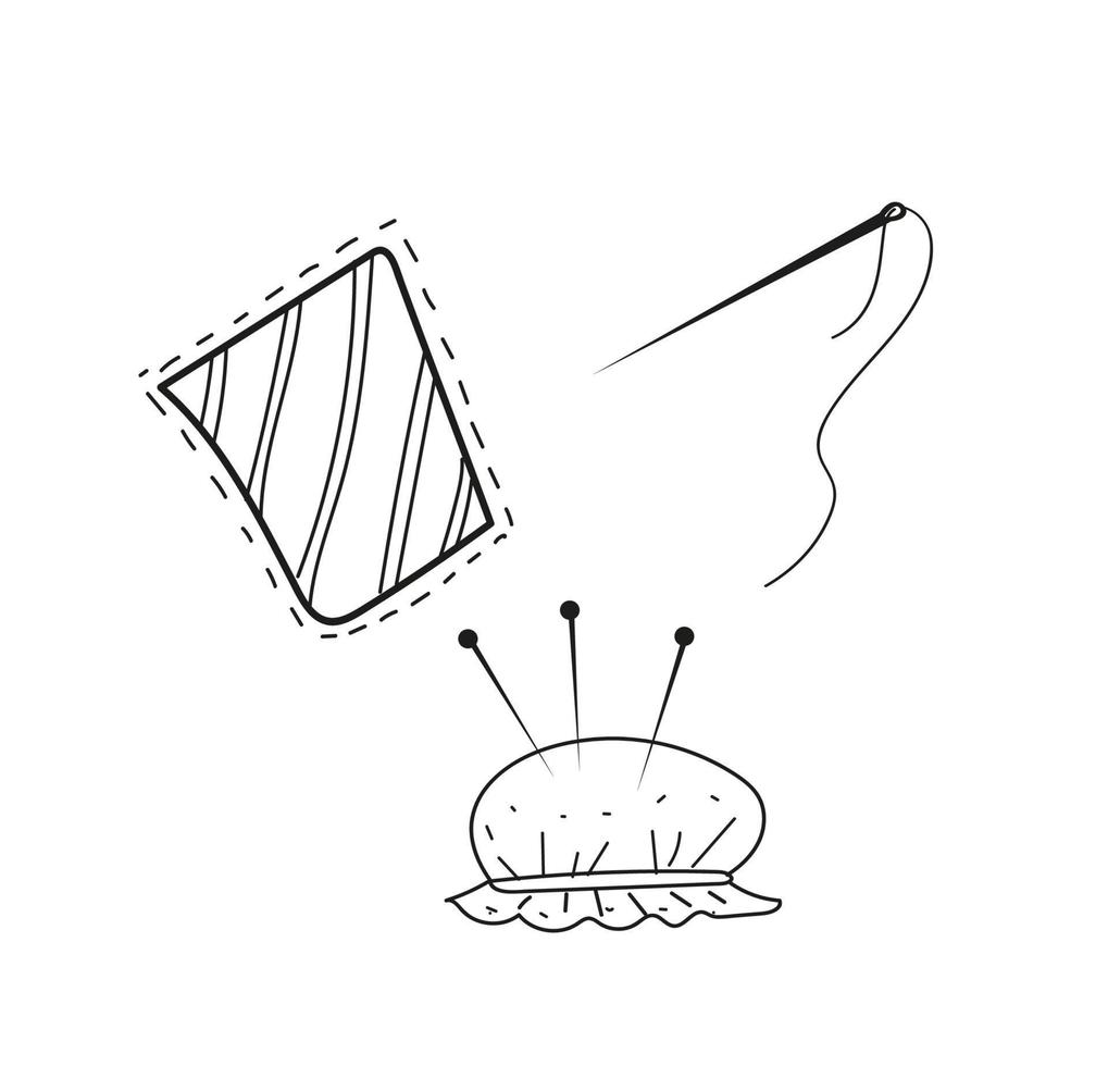 Vector doodle hand drawn set of sewing cloth patches.