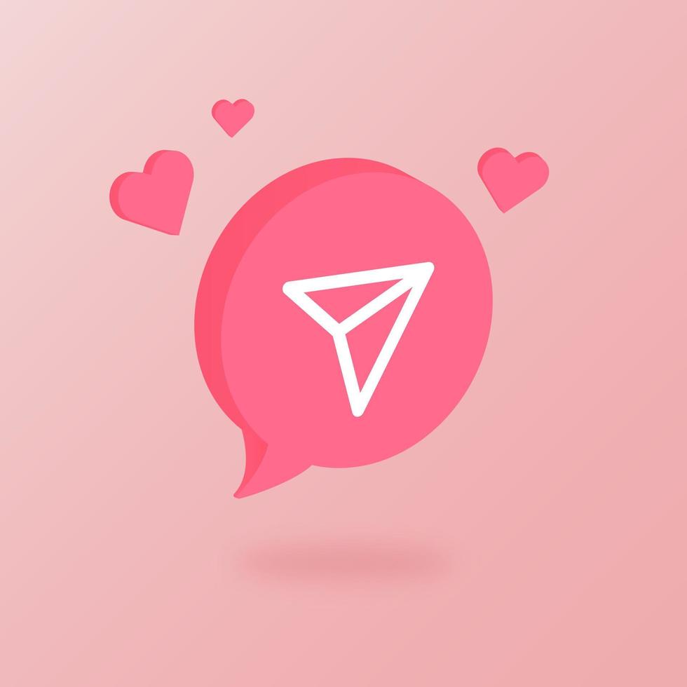 Send signs on a 3d speech bubble. 3d circle direct message notification icons. vector