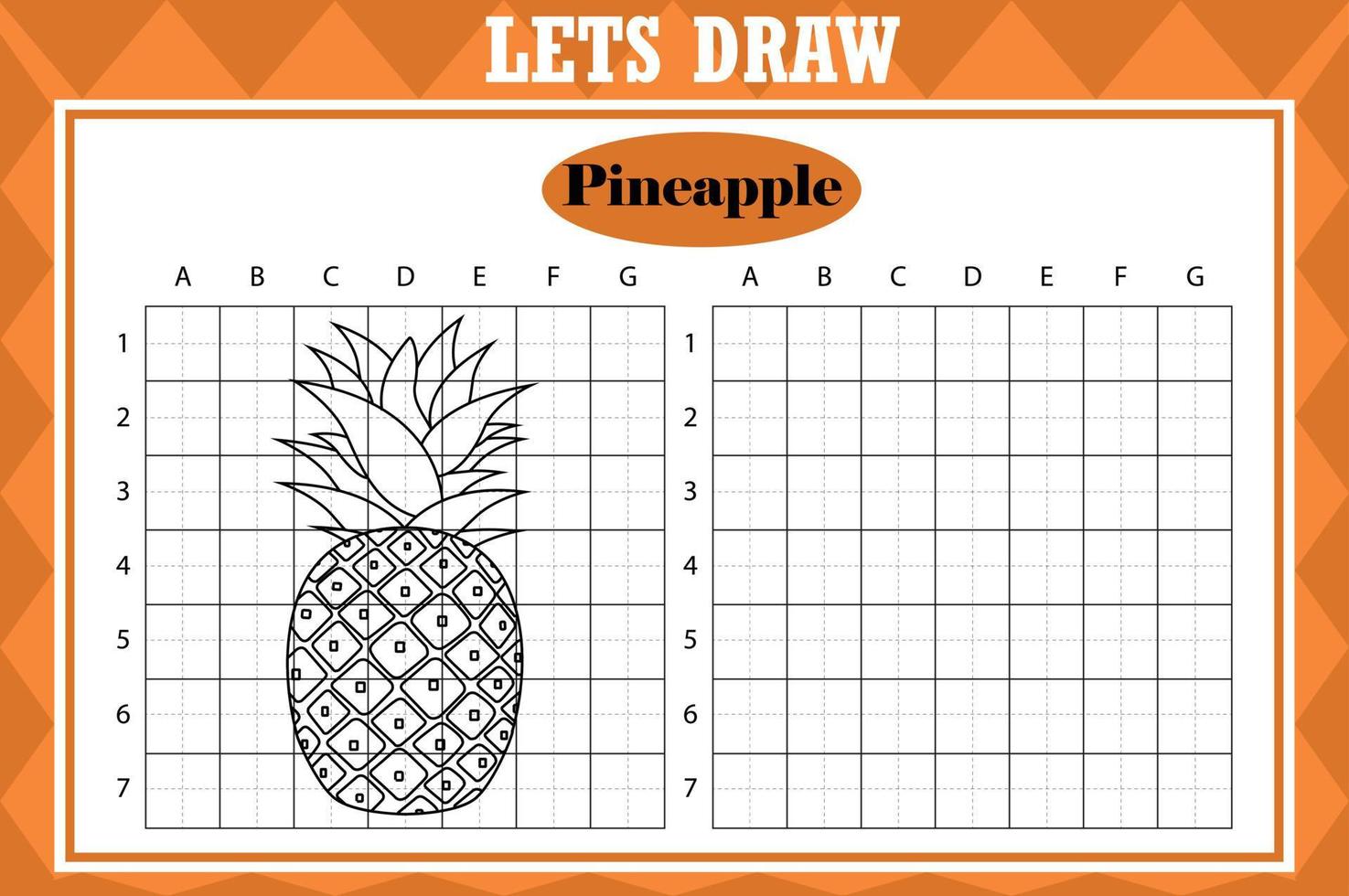 dibuja una linda piña. hoja de trabajo de copia de cuadrícula. juego educativo para niños. actividad de dibujo para niños pequeños y niños. hoja de trabajo de práctica de dibujo de vacaciones de vector. vector