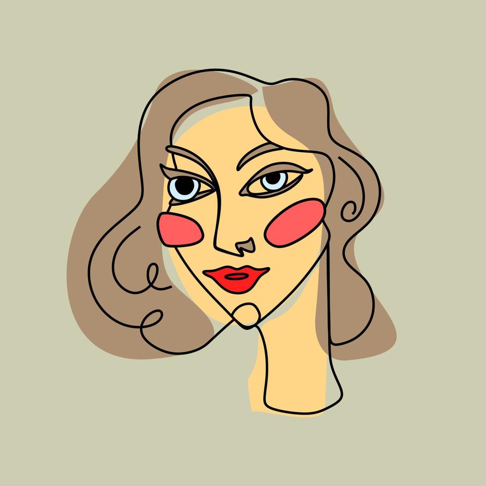 Linear portrait of a woman on a white background. Stylized face drawing. Vector sketch of a person. Linear art.