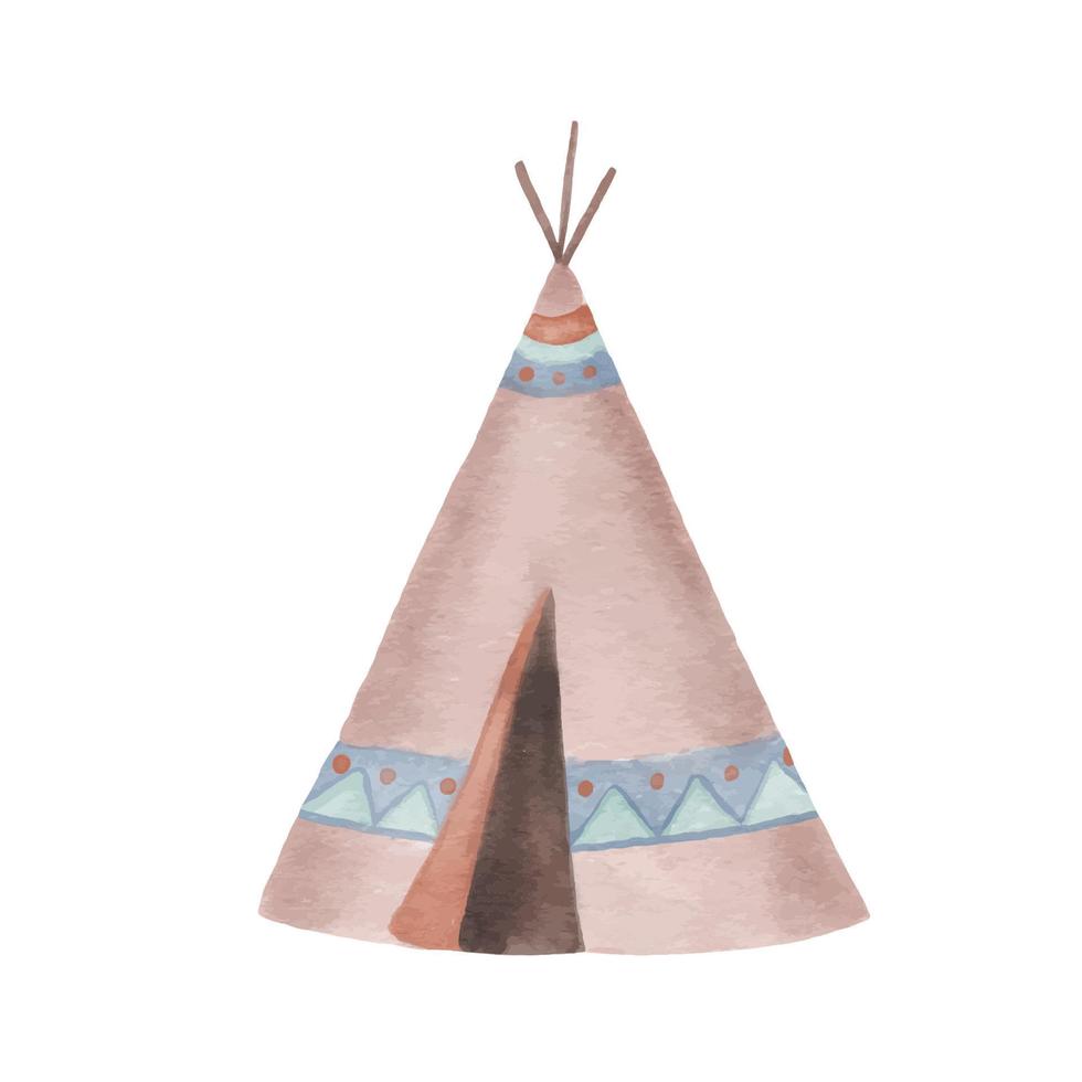 Watercolor hand drawn illustration wigwam. Cute childish illustration isolated on white background vector