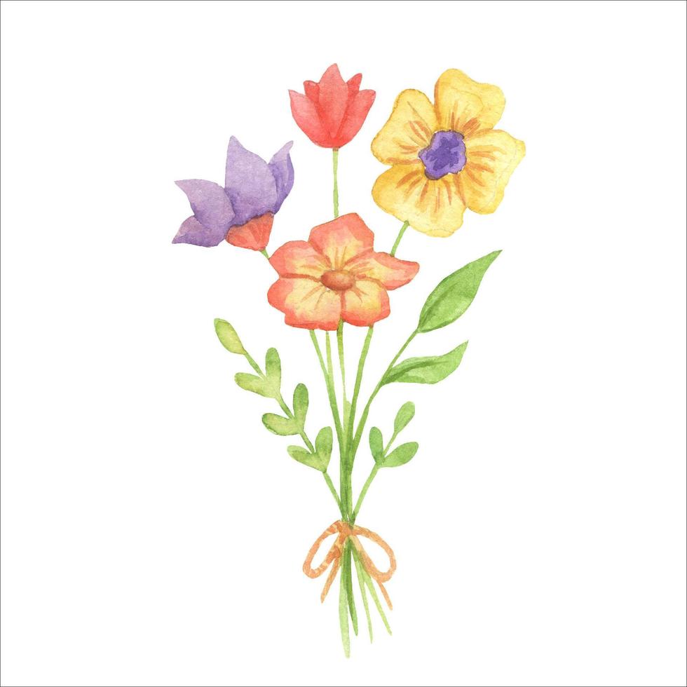 ilustración acuarela ramo de flores. flores silvestres dibujadas a mano vector