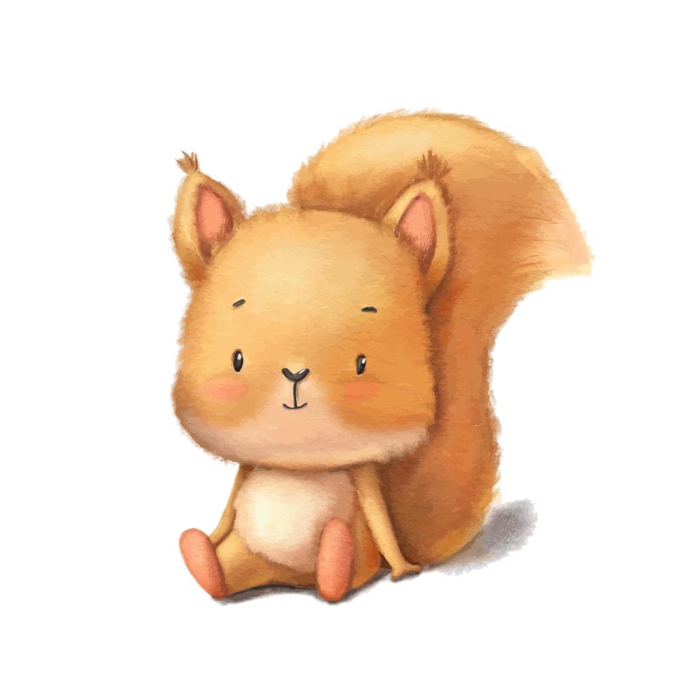 Watercolor cute squirrel is sitting. Hand drawn character forest animal isolated on white background. Woodland animal vector