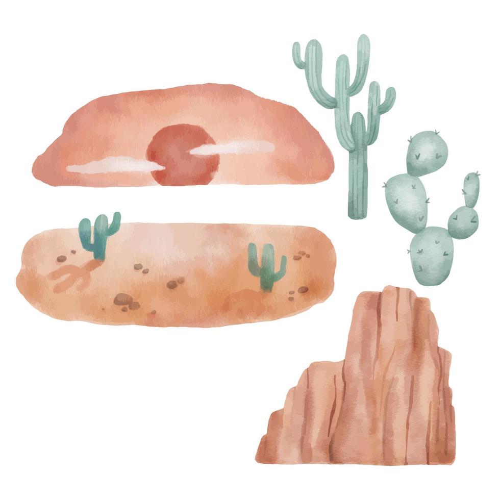 paisaje desértico de acuarela. ilustración de cactus aislada en blanco, salvaje oeste vector