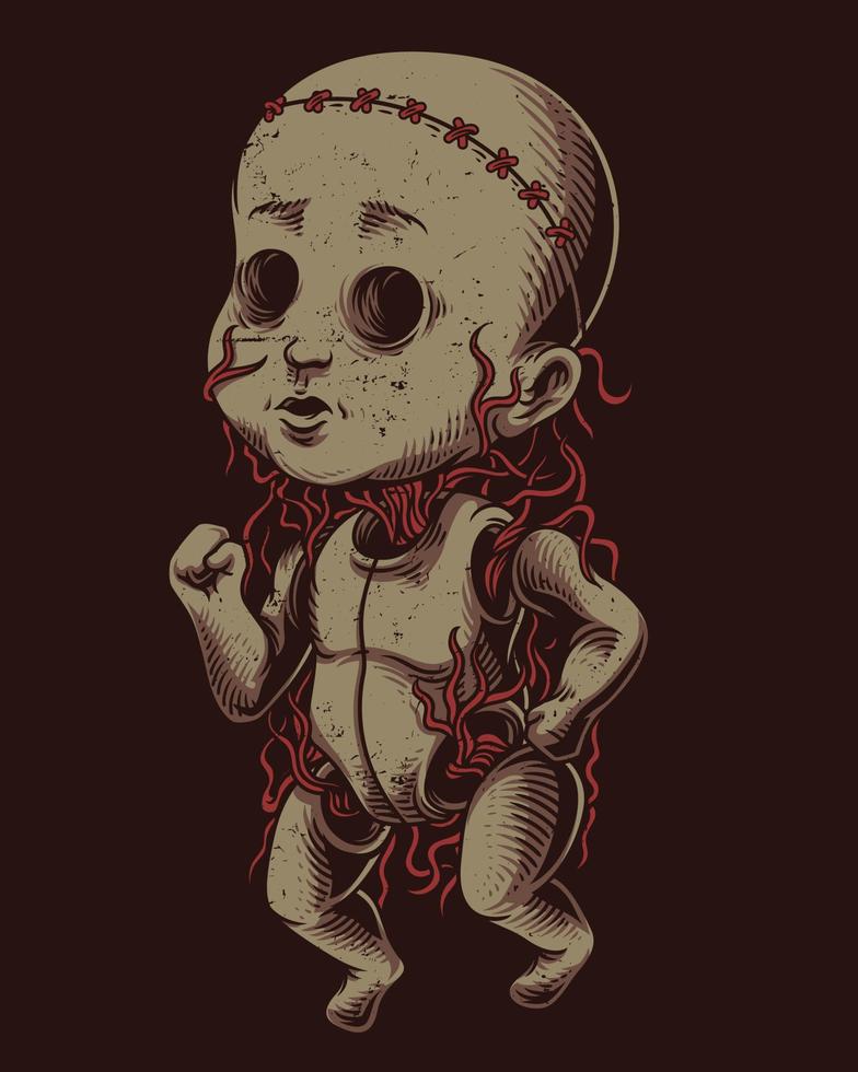 baby doll ghost character illustration artwork whose limbs are detached vector