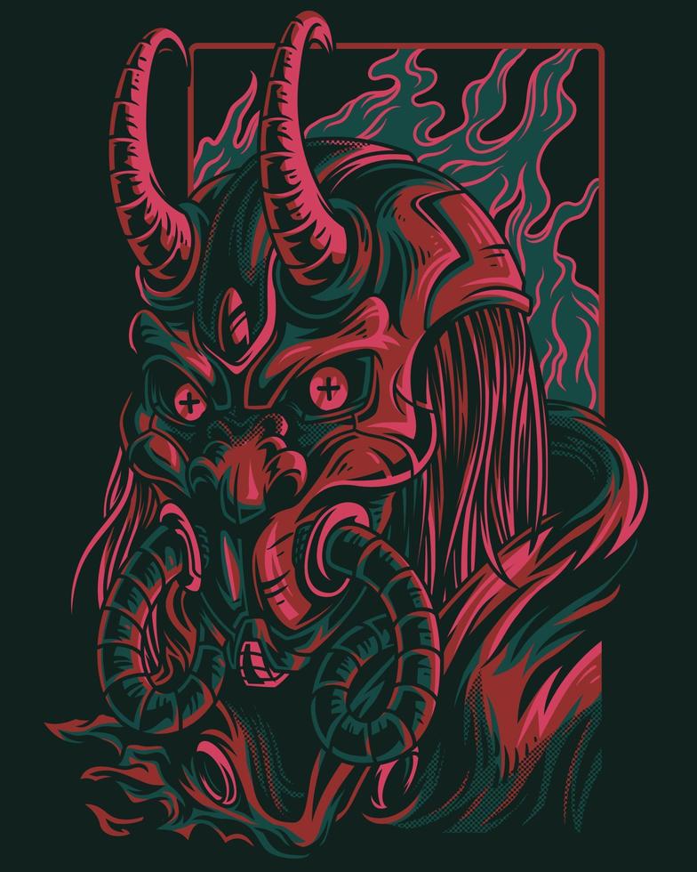 red horned devil character illustration vector illustration looking angry