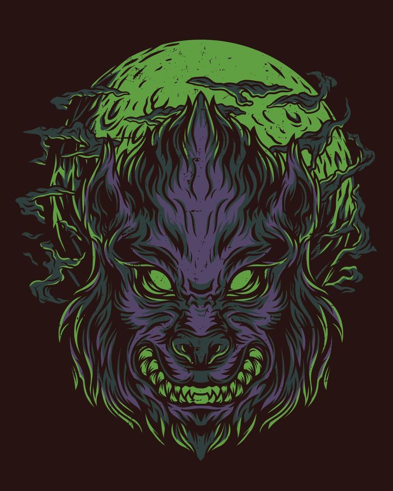 very scary wolf head vector illustration artwork, looks like an alien