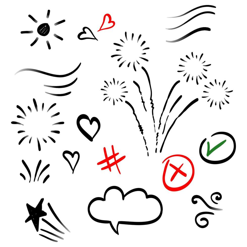 Doodle elements for concept design on set. isolated on white background. Infographic elements. Emphasis, curly swishes, swoops, swirl, arrow. vector illustration.