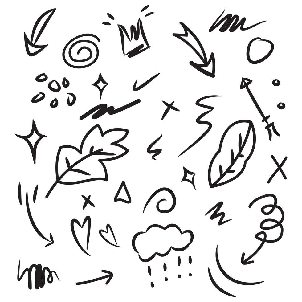 Doodle elements for concept design on set. isolated on white background. Infographic elements. Emphasis, curly swishes, swoops, swirl, arrow. vector illustration.
