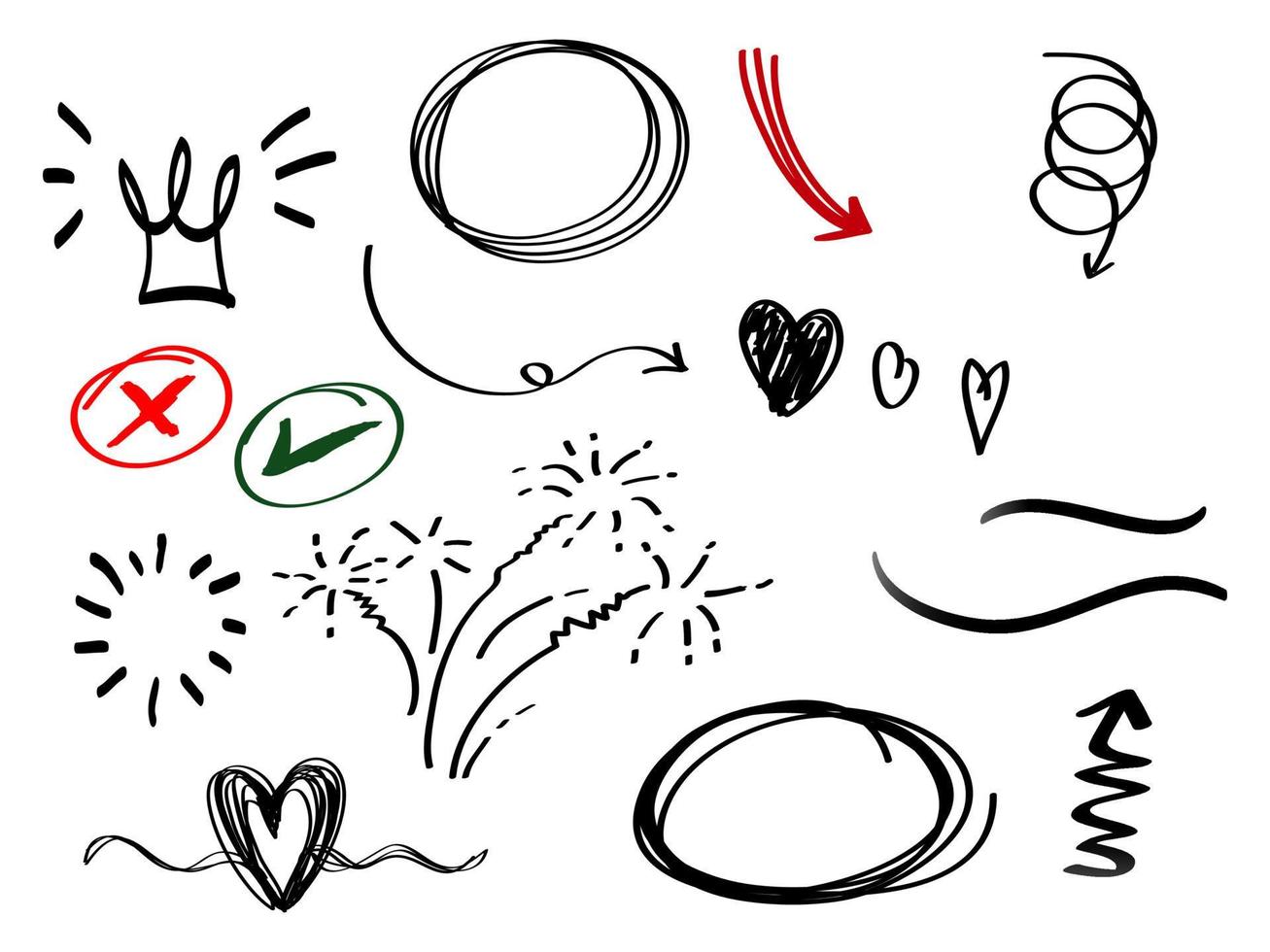 Doodle elements for concept design on set. isolated on white background. Infographic elements. Emphasis, curly swishes, swoops, swirl, arrow. vector illustration.