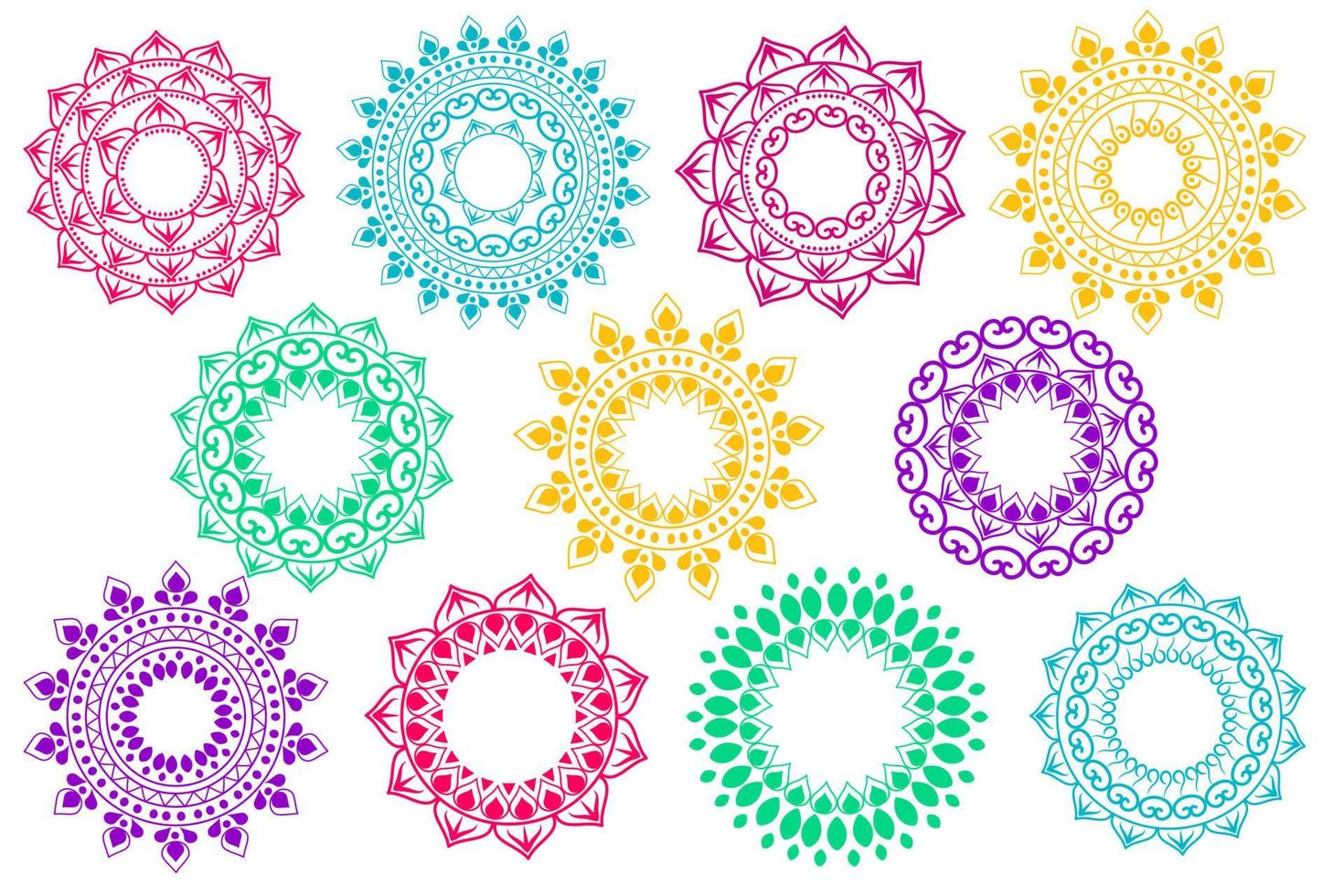 Set of Indian color patterns. Vector illustration of design elements for oriental holidays and weddings.