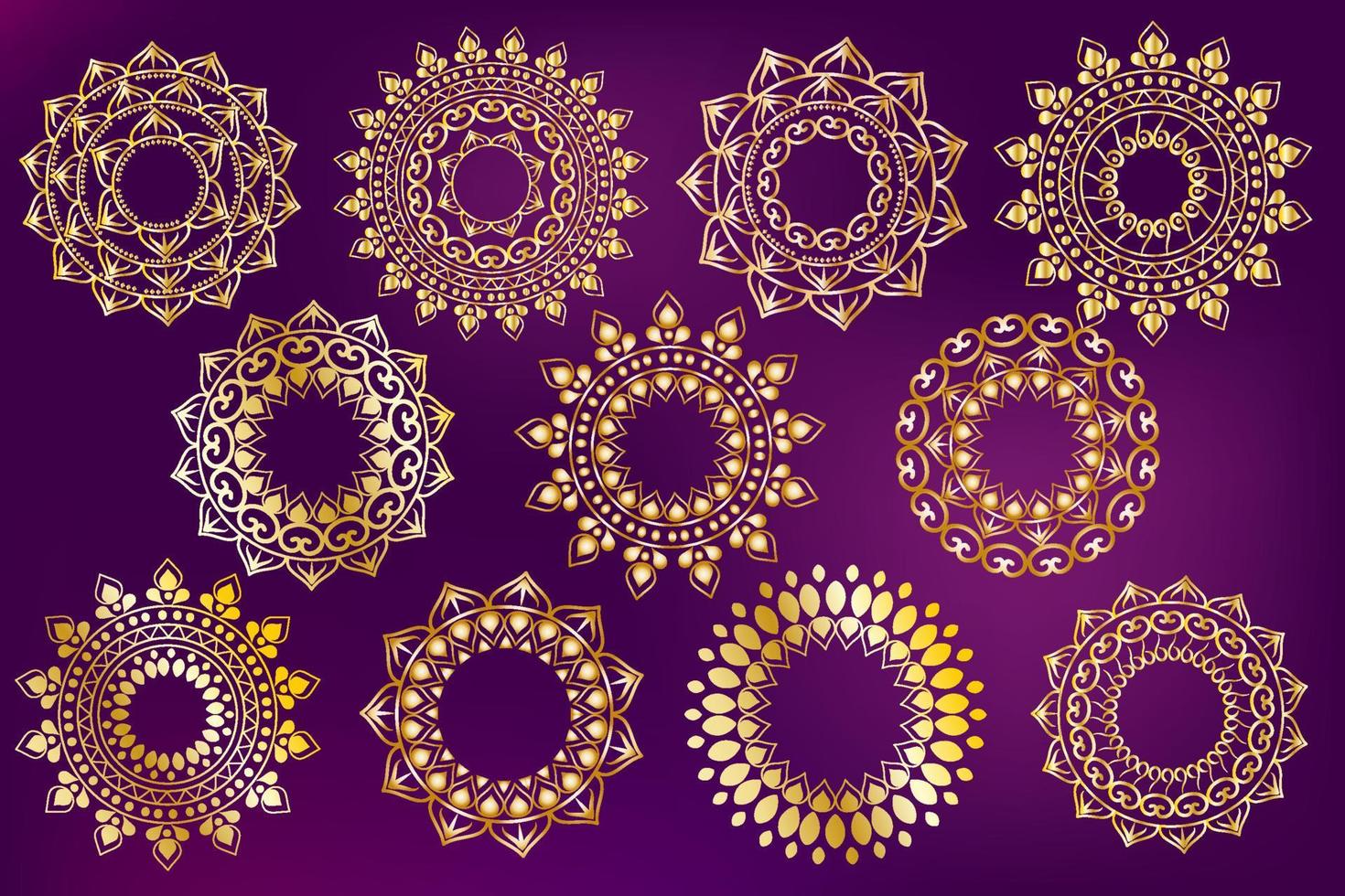Set of Indian gold patterns. Vector illustration of design elements for oriental holidays and weddings.