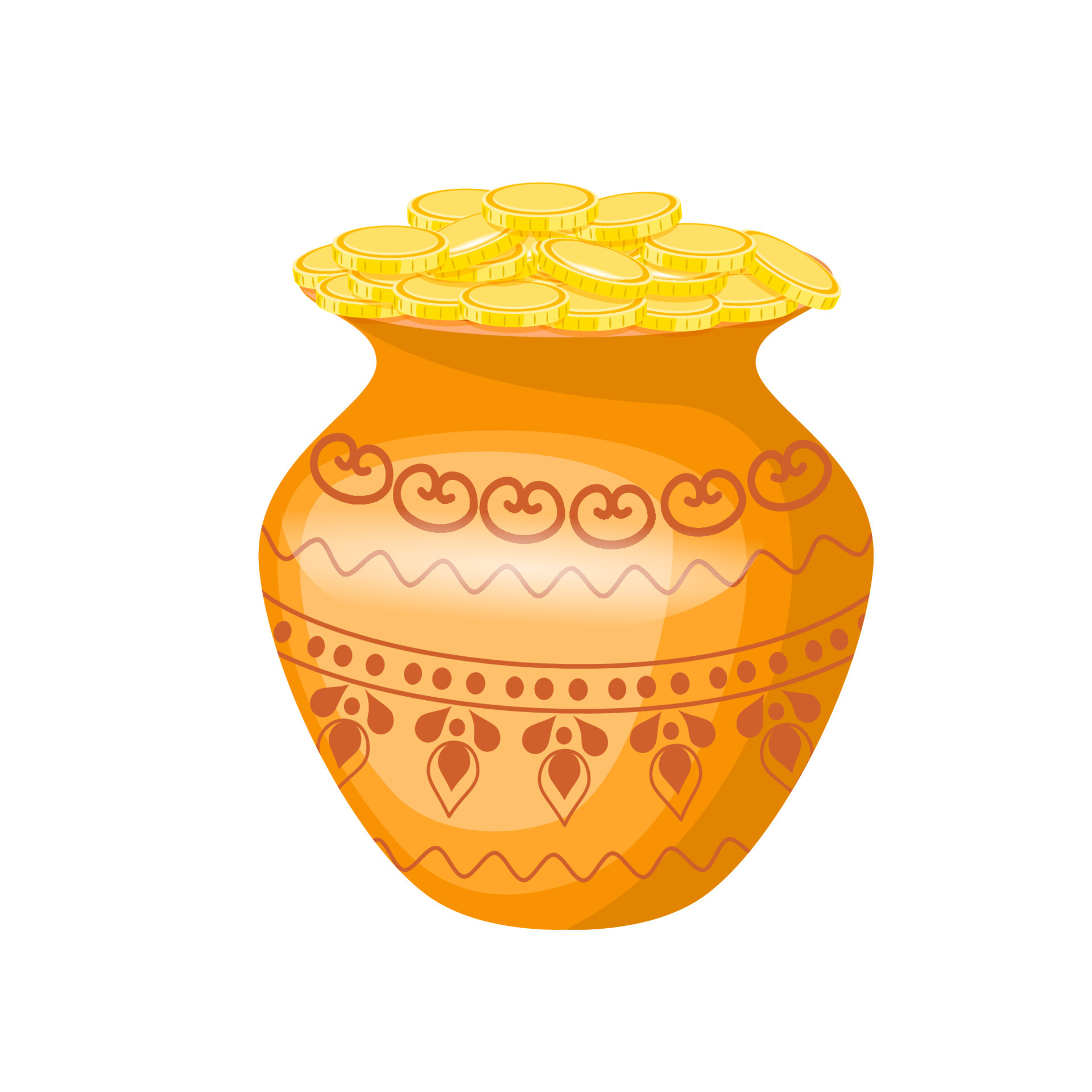 Gold pot full of gold coins vector illustration isolated on white
