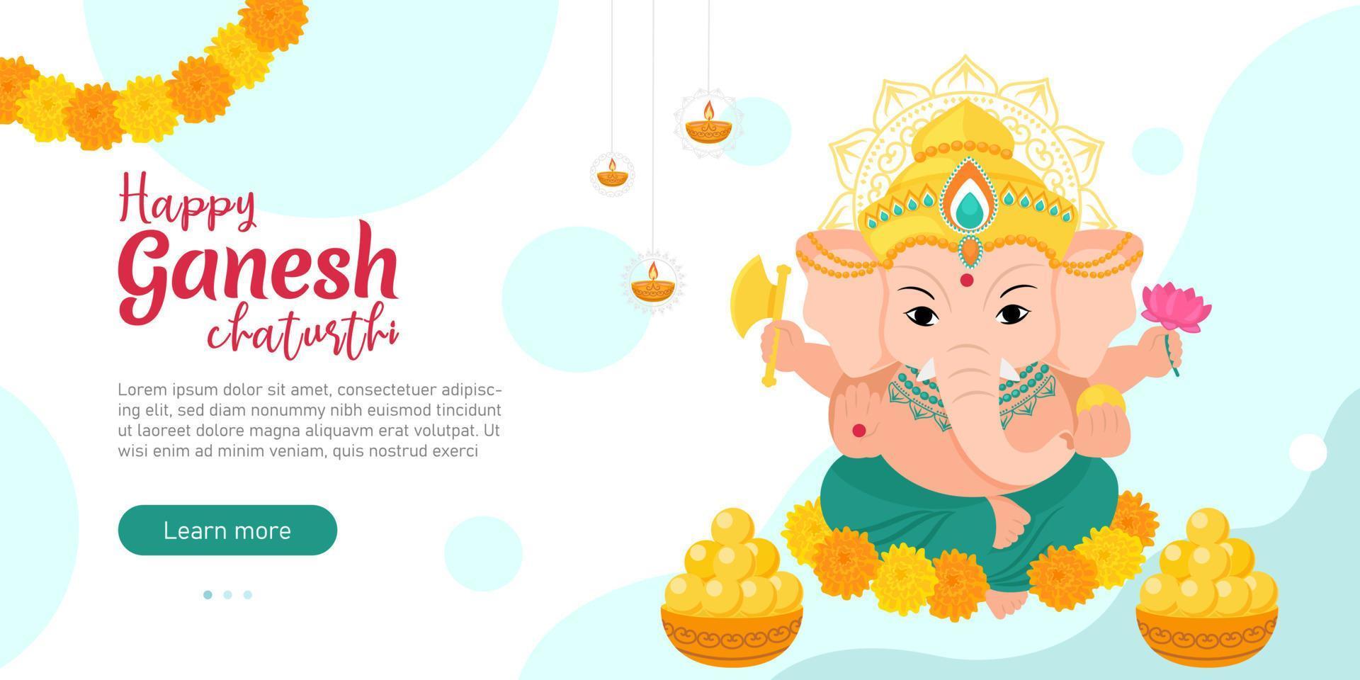 Happy Ganesh Chaturthi greetings. Design for holiday banner template. Traditional Indian festivals. Vector illustration isolated on white background.