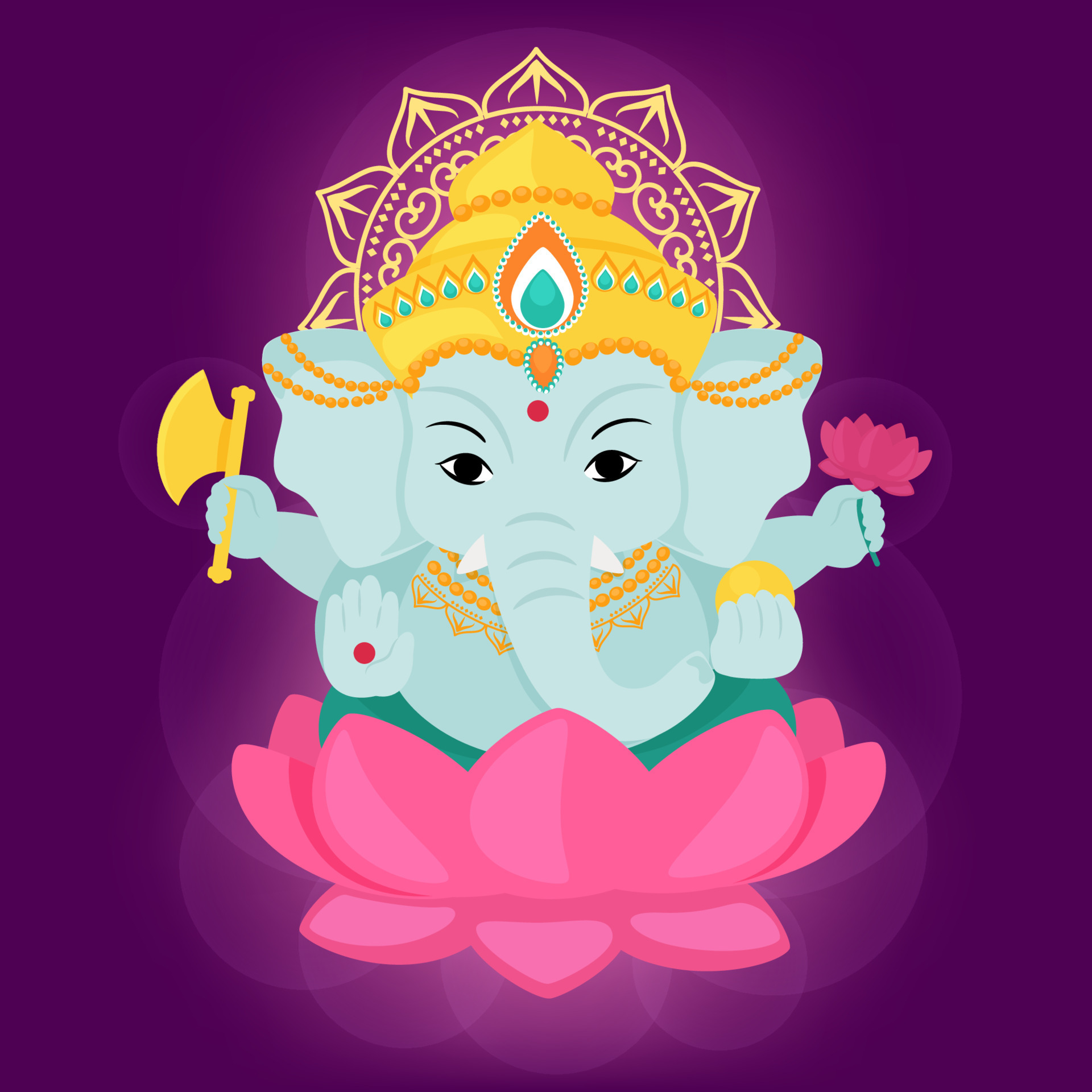 Goddess Ganesha is the Indian god of wealth and abundance sitting on the  lotus. Vector cartoon illustration. 12954854 Vector Art at Vecteezy