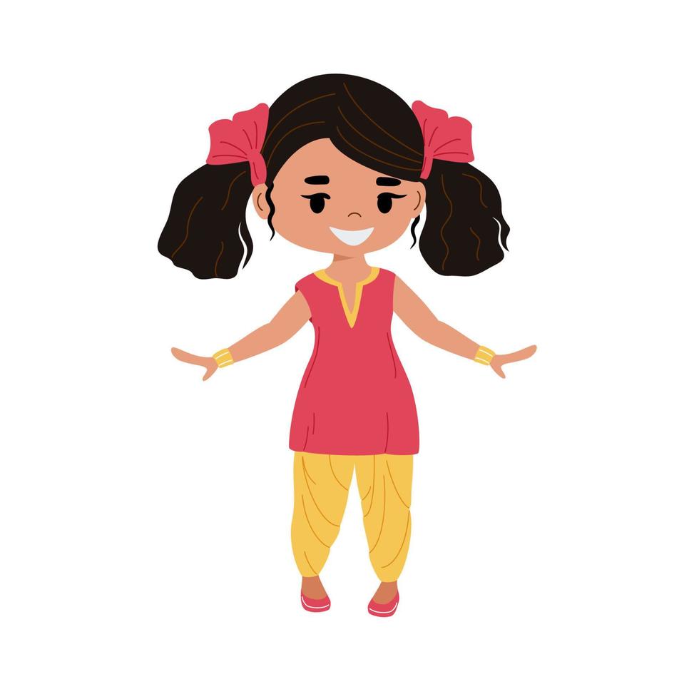 niña india en vestido nacional. ilustración de vector plano en estilo moderno.