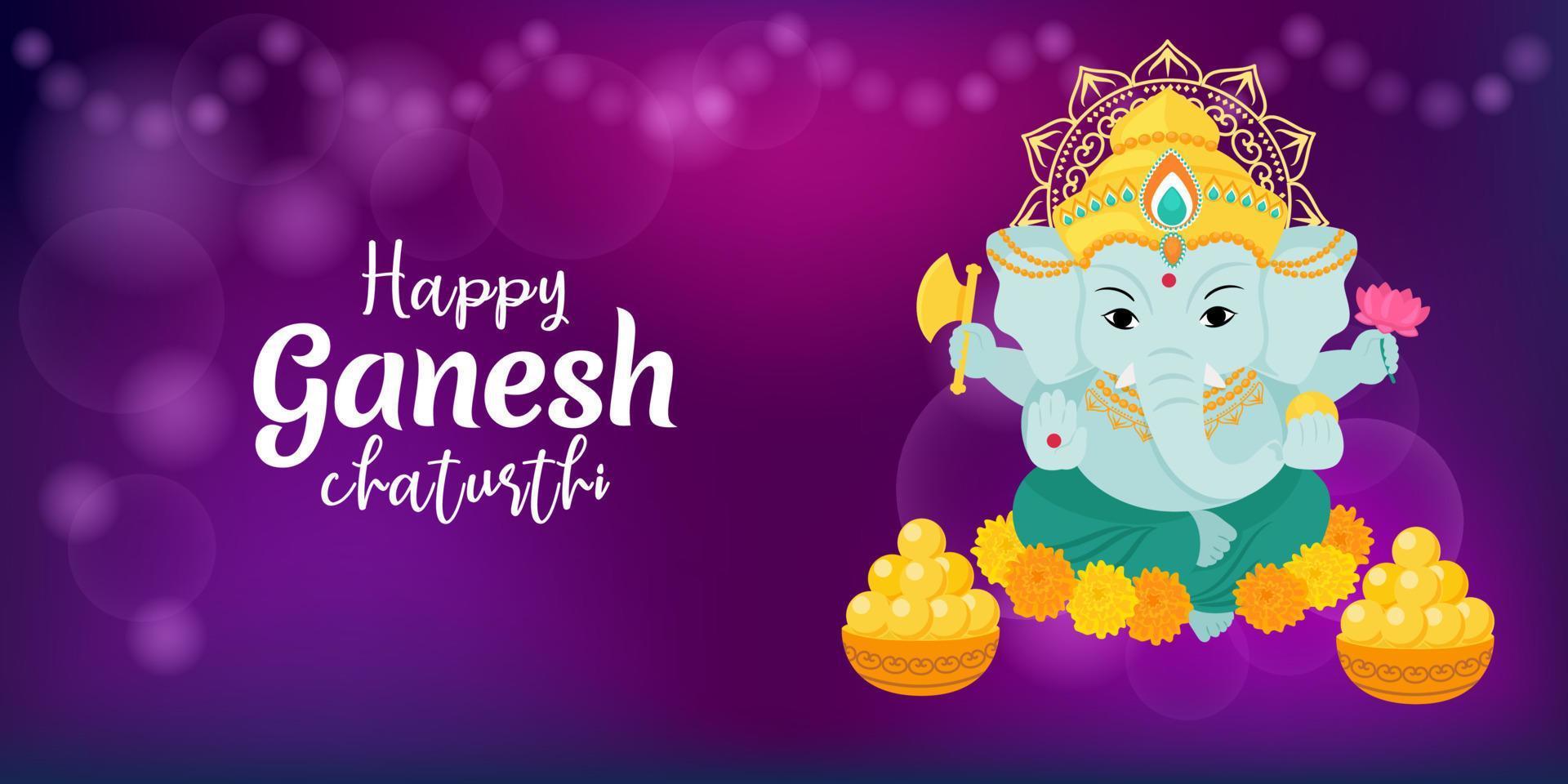 Happy Ganesh Chaturthi greetings. Design for holiday banner or poster. Traditional Indian festivals. Vector illustration.