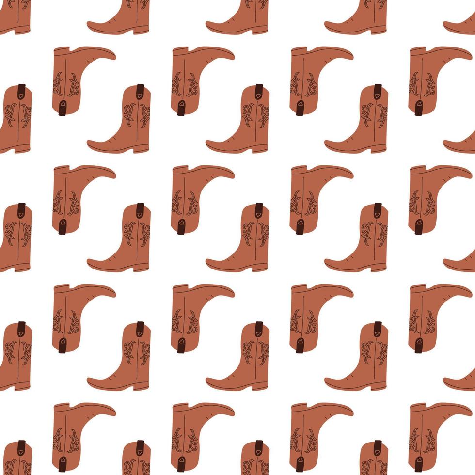 Cowboy boots with ornament seamless pattern. Wild west theme. Hand drawn colored trendy vector illustration on white background