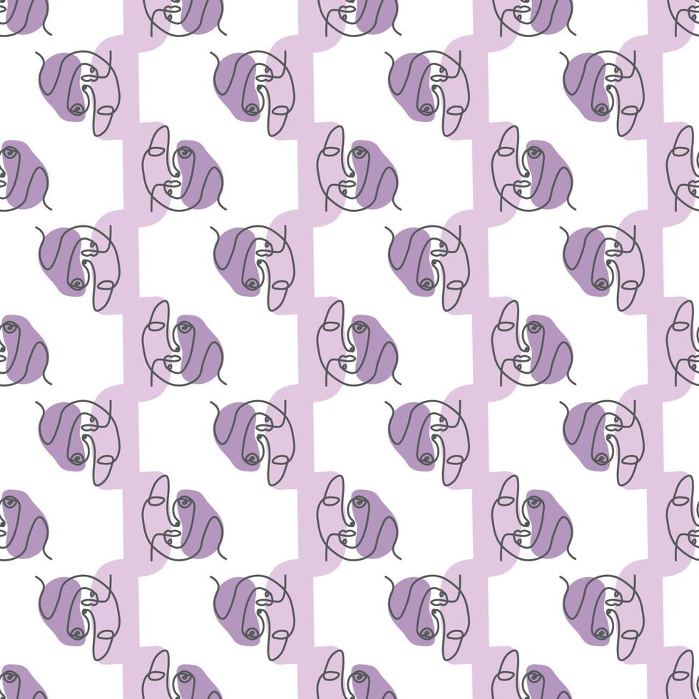 Surreal Faces One Line Seamless Pattern . Abstract Minimalistic Art design for print, cover, wallpaper, Minimal and natural wall art. Vector illustration on white background.
