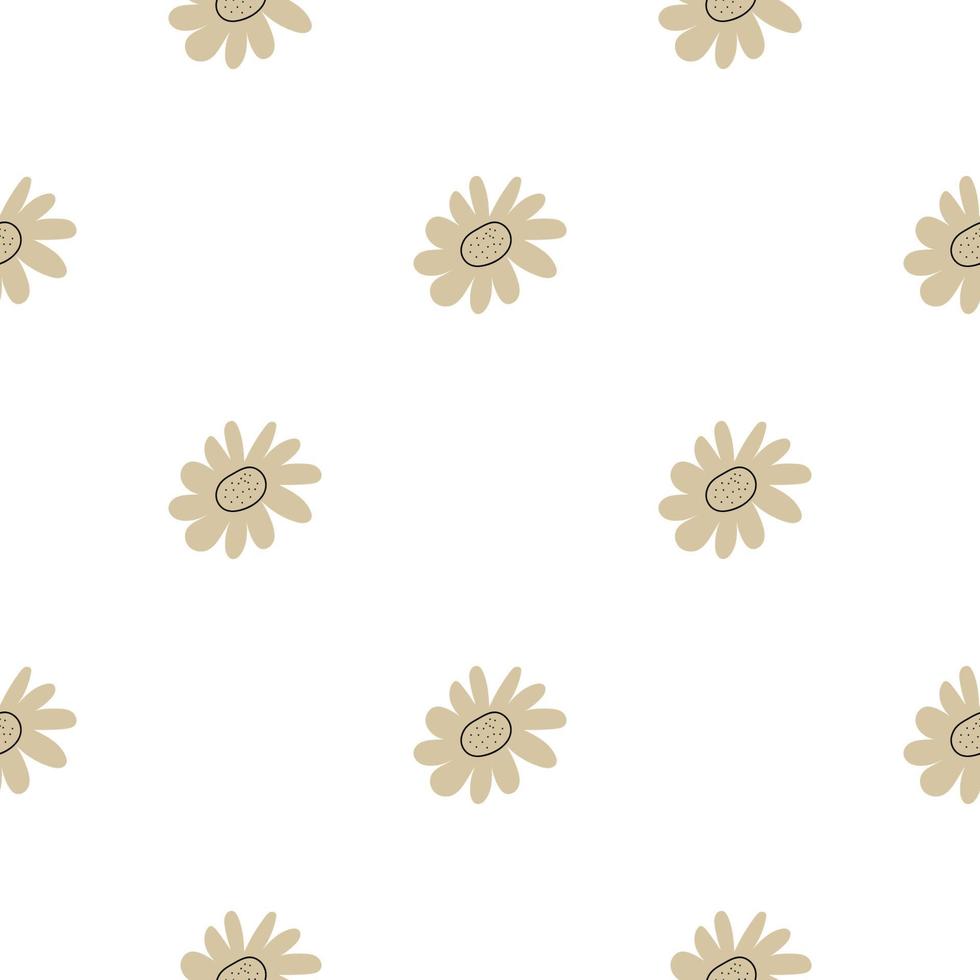 Floral seamless vector pattern with flowers. Spring flora. Simple hand-drawn kids style. Pretty ditsy for fabric, textile, wallpaper. Digital paper in white background