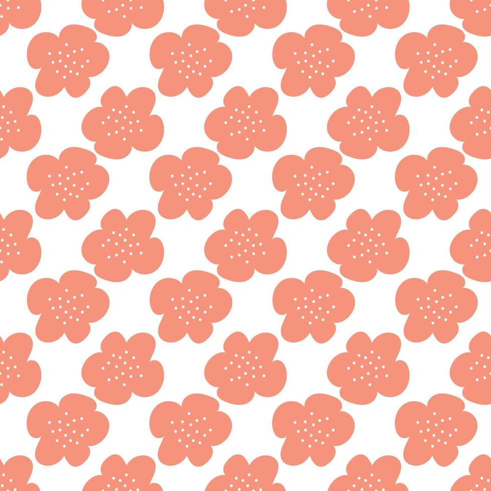 Floral seamless vector pattern with flowers. Spring flora. Simple hand-drawn kids style. Pretty ditsy for fabric, textile, wallpaper. Digital paper in white background