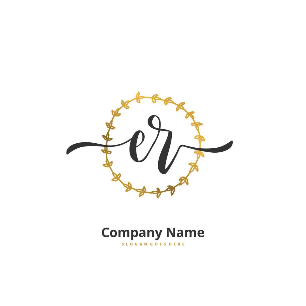 ER Initial handwriting and signature logo design with circle. Beautiful design handwritten logo for fashion, team, wedding, luxury logo. vector