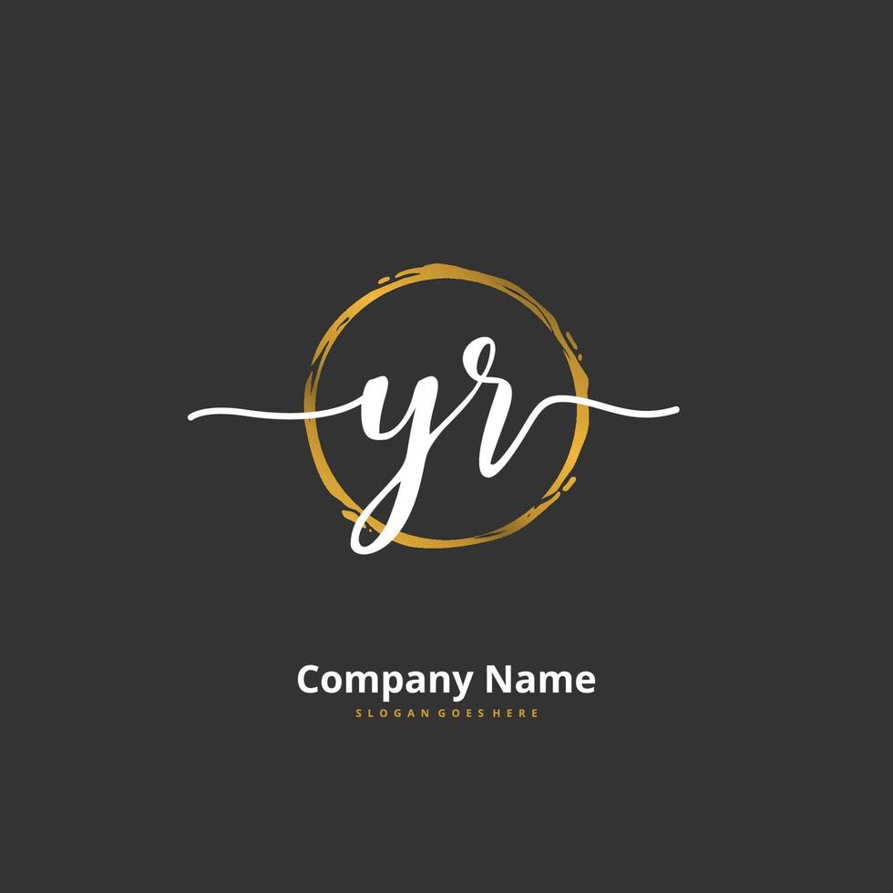 YR Initial handwriting and signature logo design with circle. Beautiful design handwritten logo for fashion, team, wedding, luxury logo. vector