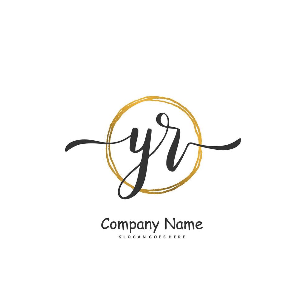 YR Initial handwriting and signature logo design with circle. Beautiful design handwritten logo for fashion, team, wedding, luxury logo. vector
