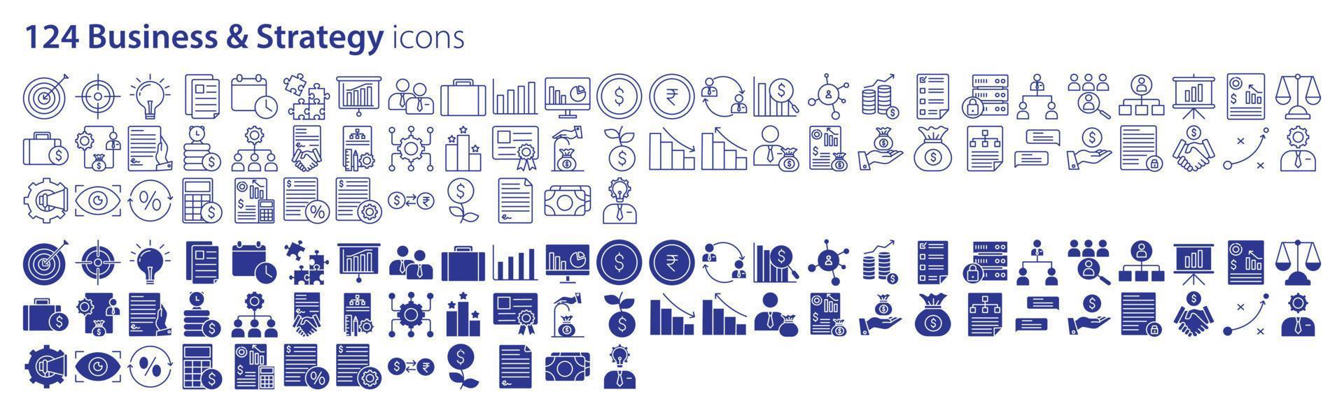 Collection of icons related to Business and finance strategy, including icons like Investment, Analysis, Economy, money and more. vector illustrations, Pixel Perfect