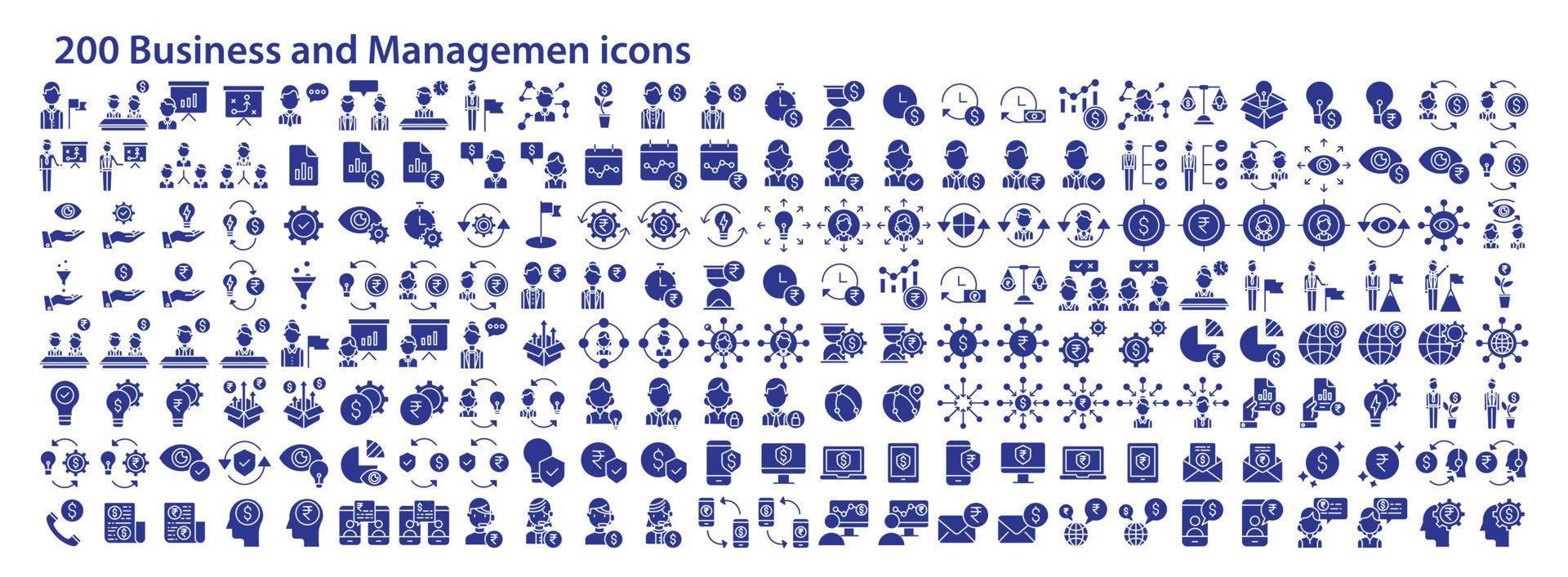 Collection of icons related to Business management and finance startups, including icons like analyst, Dollar, rupee, Strategies and more. vector illustrations, Pixel Perfect