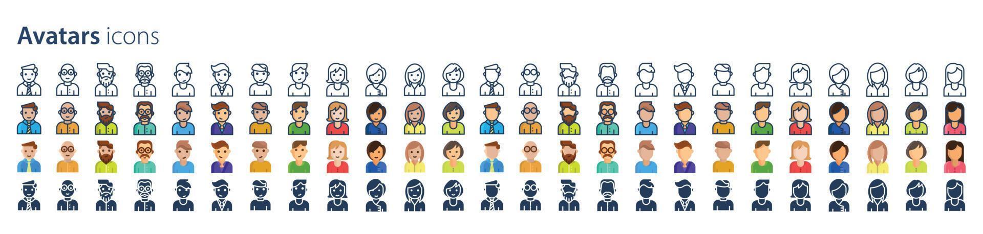 Collection of icons related to Avatar and user profile, including icons like Man, woman, girl, boy and more. vector illustrations, Pixel Perfect