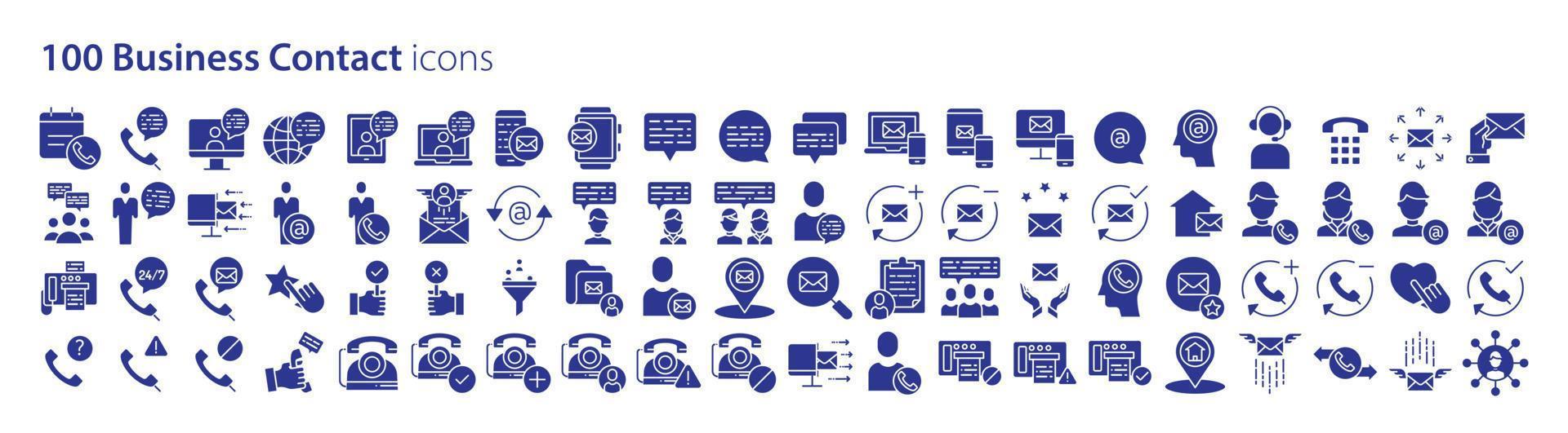 Collection of icons related to Business contact information, including icons like Phone chat, Email, Support, Contacts and more. vector illustrations, Pixel Perfect