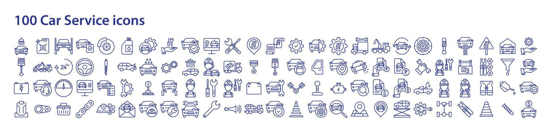 Collection of icons related to Car service and garage, including icons like Battery, Automobile, Technician, Wrench and more. vector illustrations, Pixel Perfect