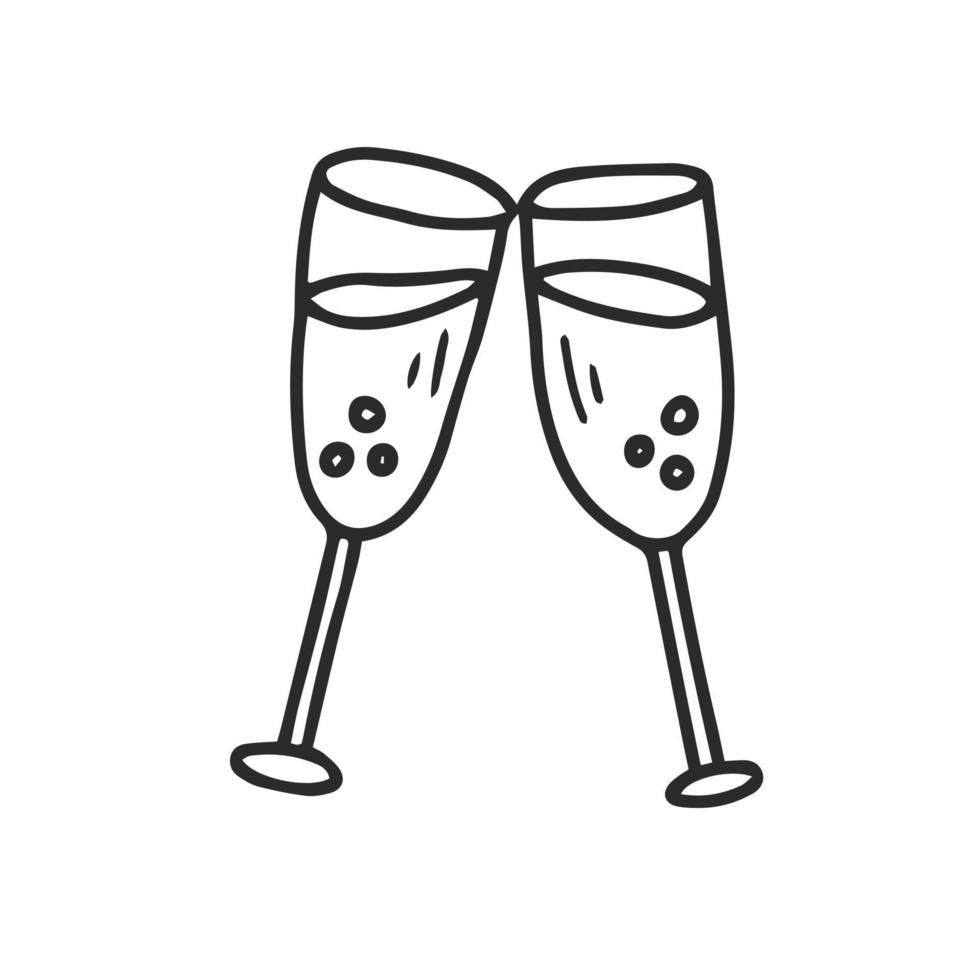 Doodle champagne glasses icon vector