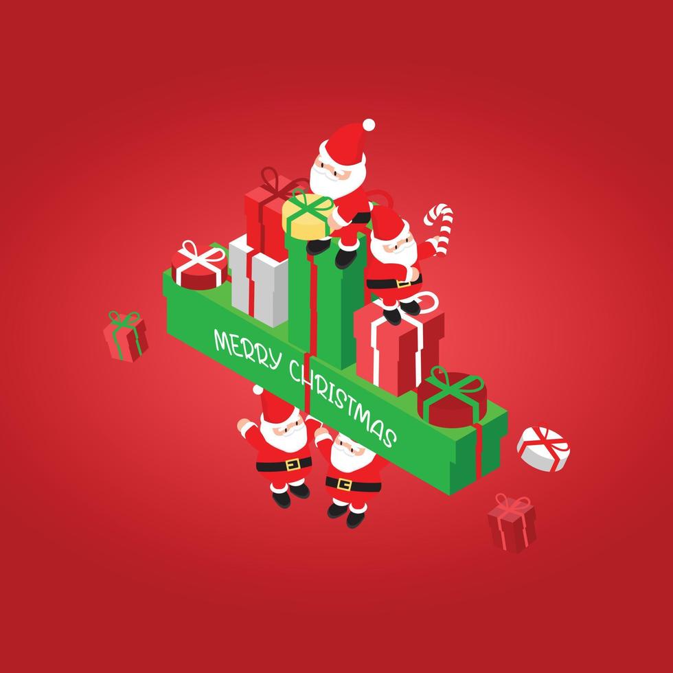 isometric Christmas banner template with Christmas gift box in chritsmas tree shape vector