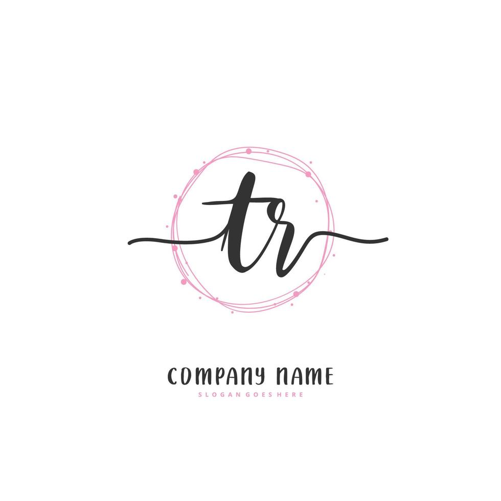 tr escritura a mano inicial y diseño de logotipo de firma con círculo. hermoso diseño de logotipo escrito a mano para moda, equipo, boda, logotipo de lujo. vector