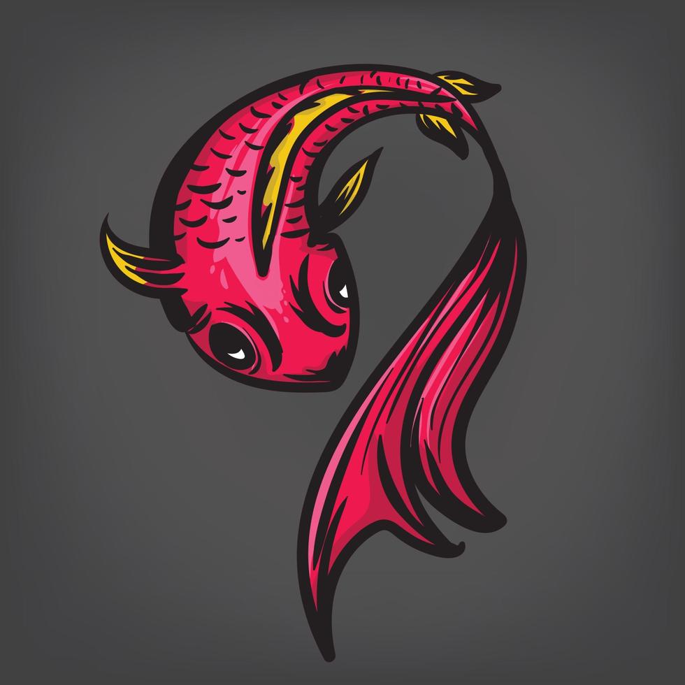 red fighting fish with long tail vector illustration