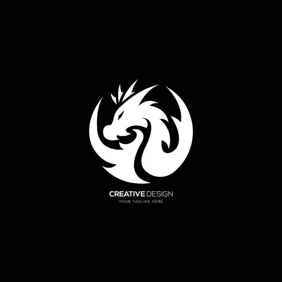 logotipo de monograma de forma de círculo creativo de dragón vector