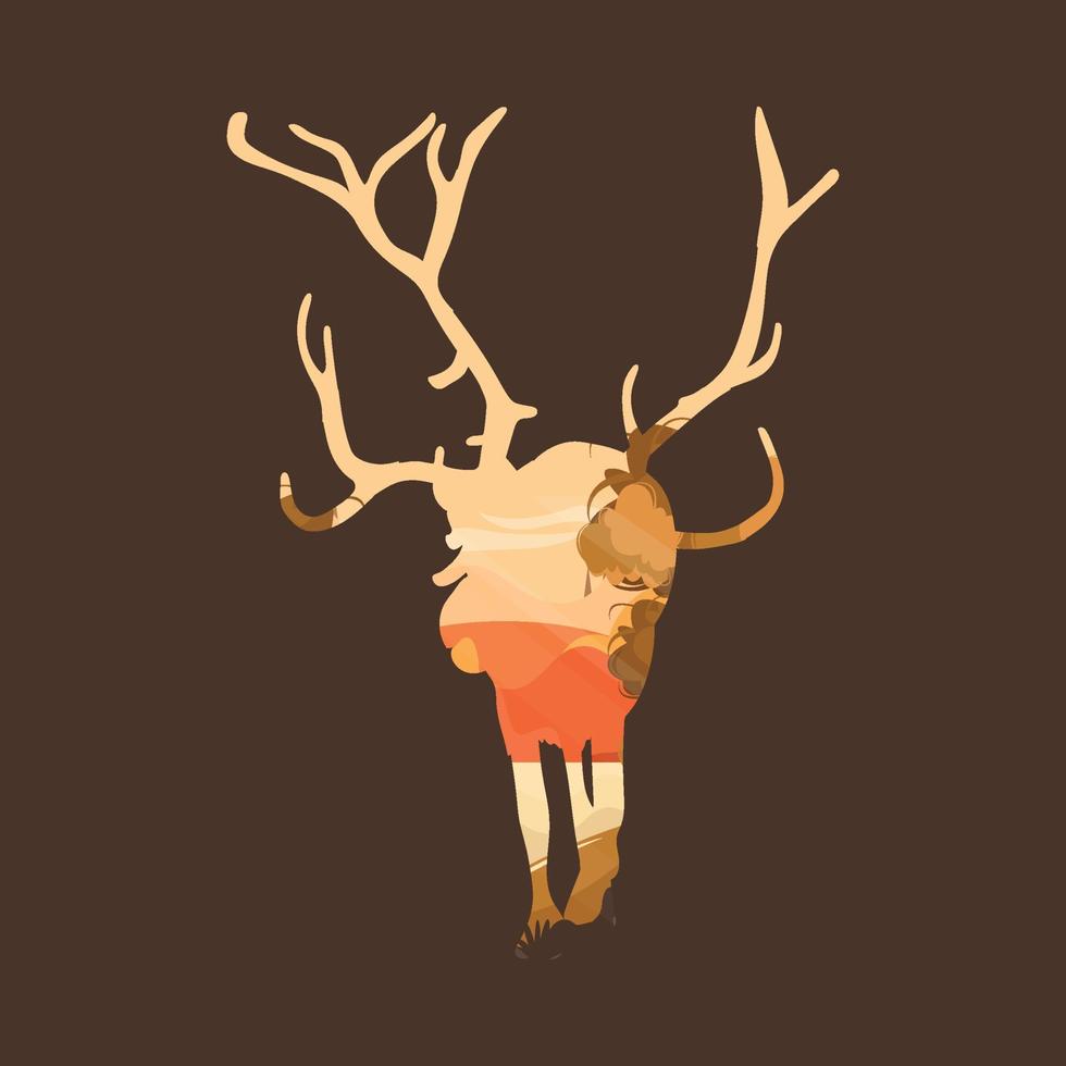 vector drawing of caribou forest landscape