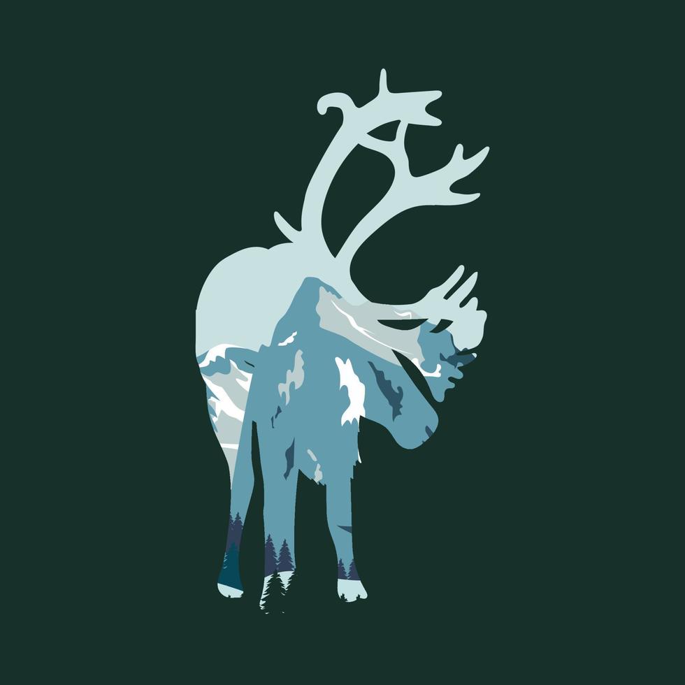 vector drawing of caribou forest landscape