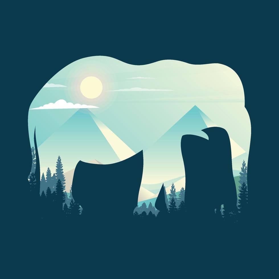 vector drawing of Elephant forest landscape