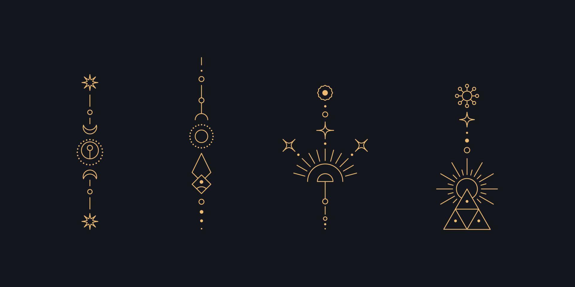 Set of moon and sun line art. Minimal boho linear symbols. Celestial mystic element. Vector line art illustration.