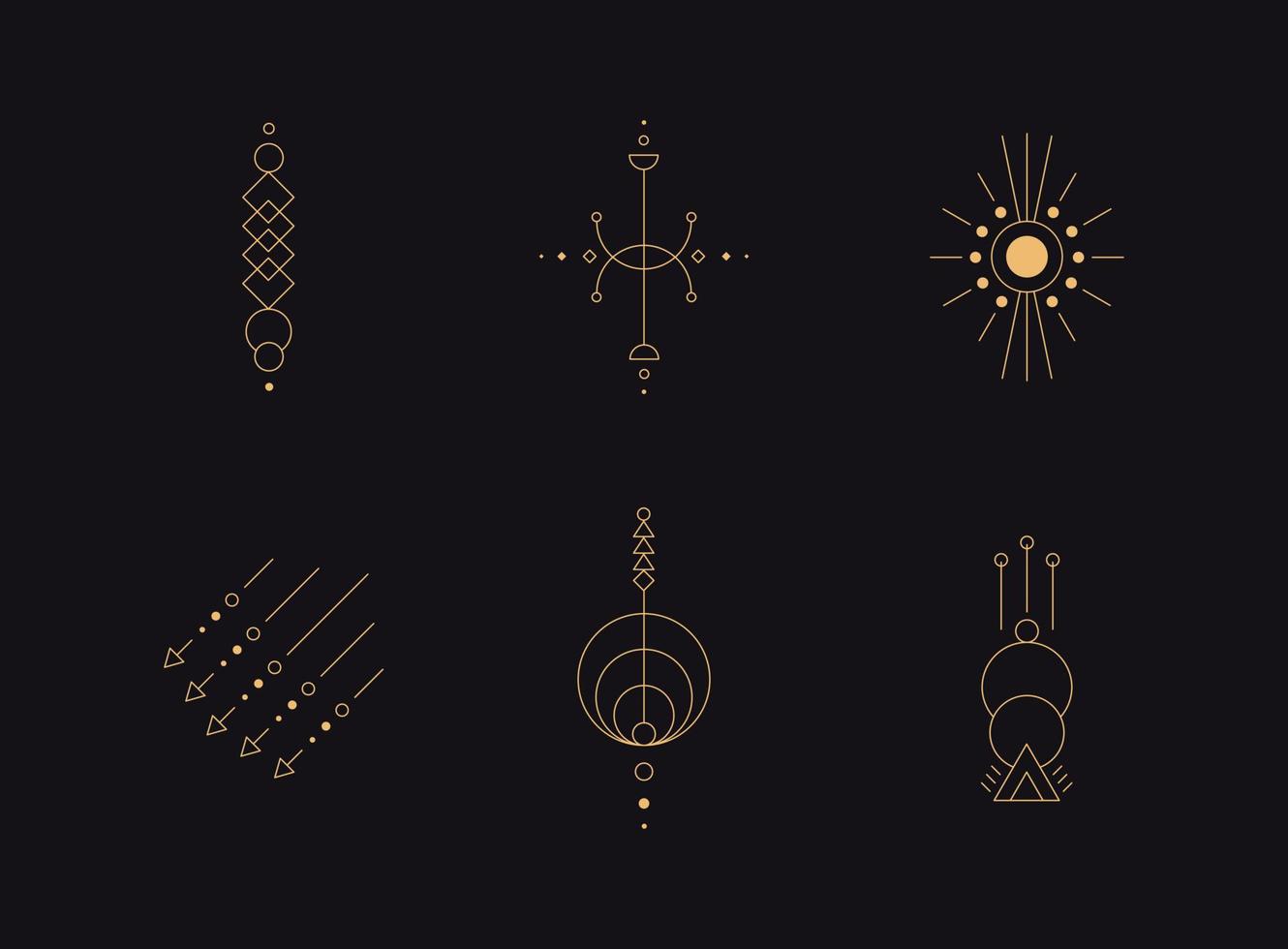 Set of moon and sun line art. Minimal boho linear symbols. Celestial mystic element. Vector line art illustration.