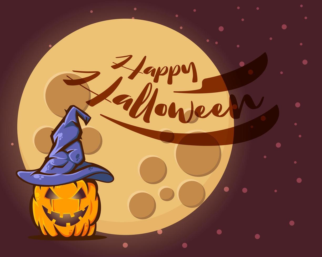 Halloween in the night with scare pumpkins. Editable text with background template vector