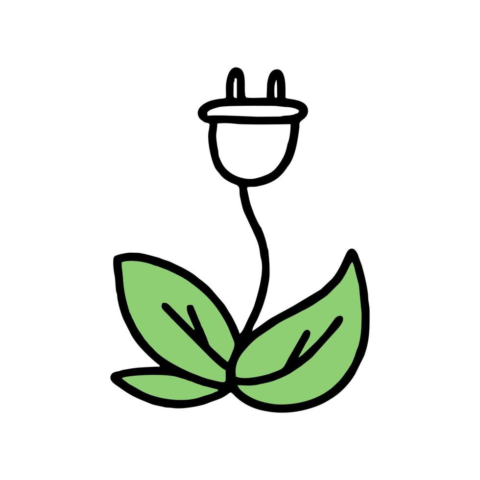Socket grows from leaves. Co2 concept of climate change. Recycling. Vector isolated doodle
