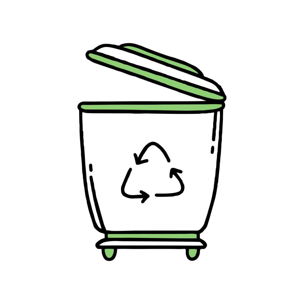 Trash can. Recycling. Separation of garbage. Co2 concept of climate change. Vector isolated doodle