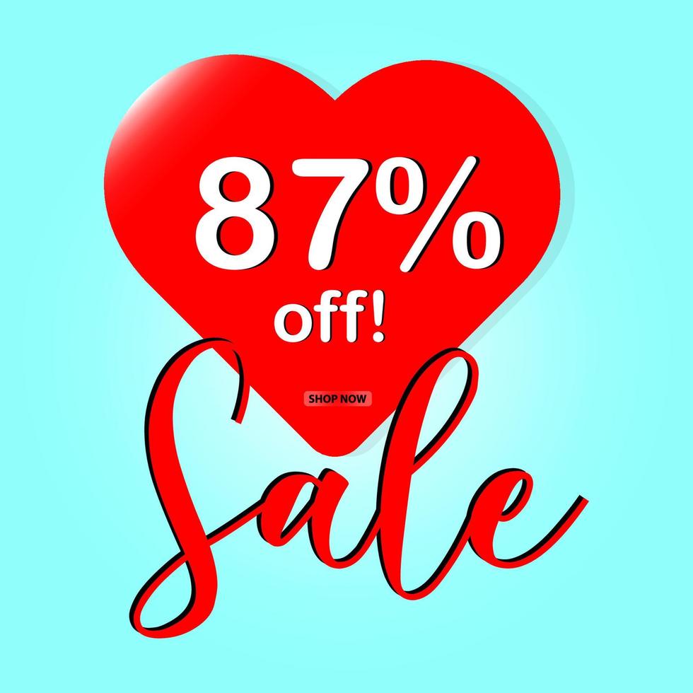 red heart special sale banner on blue background for Valentine's Day and Mother's Day. vector