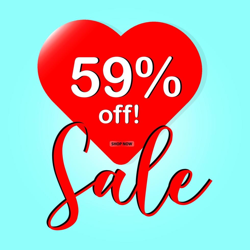 red heart special sale banner on blue background for Valentine's Day and Mother's Day. vector