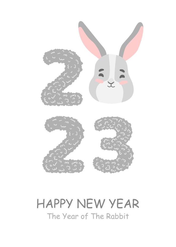 Happy new year 2023. Chinese Lunar New Year 2023, year of the rabbit. Large numbers with cute bunny, hare. Background Design for holiday decor, card, poster, banner, flyer vector